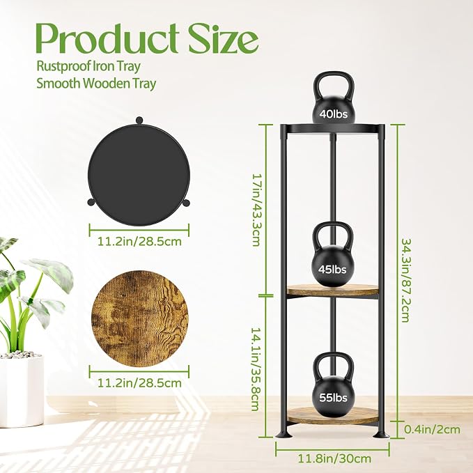 iDavosic.ly 3 Tier Corner Plant Stand Indoor, 34 Inch Tall Vertical Metal - Image 2