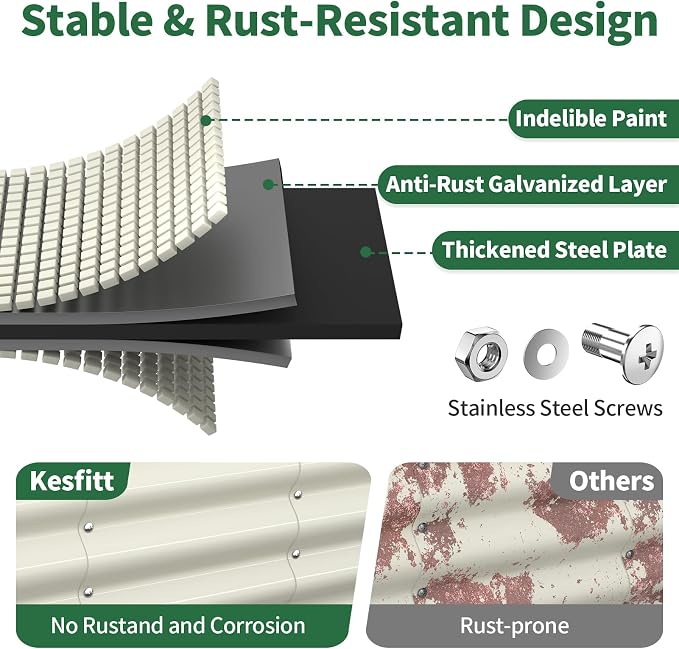 Kesfitt Raised Garden Bed Outdoor, Galvanized Steel Metal Raised Bed Planter - Image 2