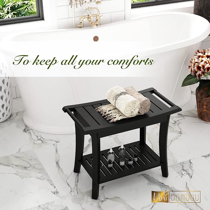 Bamboo Shower Bench Inside Shower Stool - Image 2