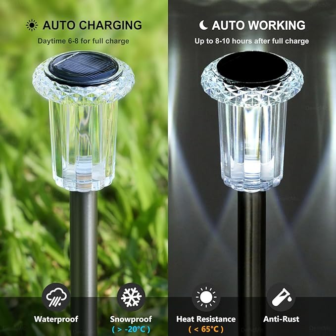 DenicMic Solar Lights Outdoor 10 Pack Waterproof 6000K Cold White LED Stainless - Image 3