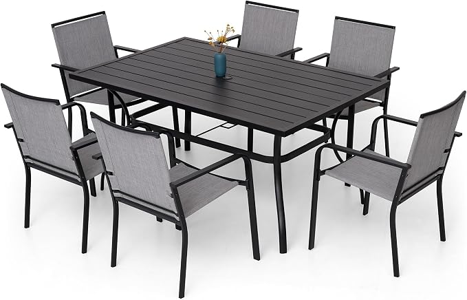 7-Piece Outdoor Dining Set, 6 Stackable Patio Portable Chairs & 60'' by Anmutig