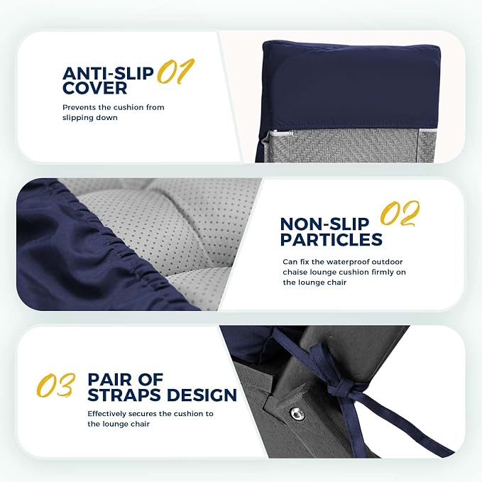 Outdoor Chaise Lounge Chair Cushion 74.4 x 22 x 4.7 Inches Non-Slip Lounge - Image 4