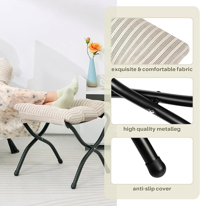 HollyHOME 15" Folding Footrest Stool, Upholstered Small Foldable Ottoman - Image 6