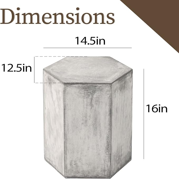 COSIEST Concrete Accent Table, Hexagon Patio Side Table 14.5''Wx16''H, Modular - Image 2