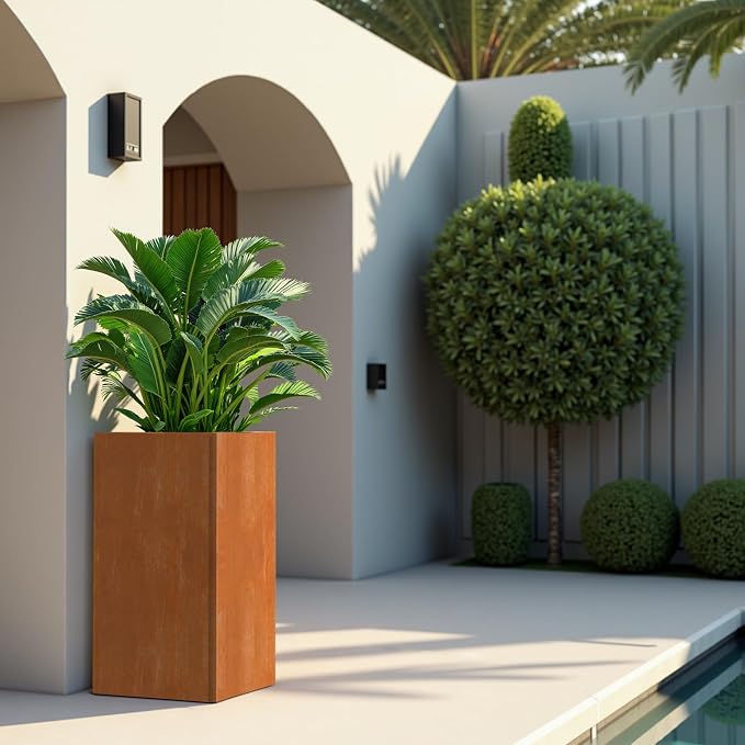 28 Inch Co rten Steel Planter-Modern Square Metal Outdoor Planters - Image 5