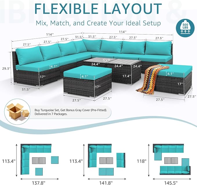 NICESOUL 11 Piece L Shaped Outdoor Conversation Set, 29.3'' High Back Comfy - Image 4