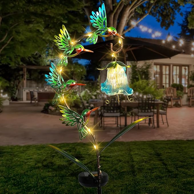Bshine Solar Hummingbird Lights Outdoor Garden Decoration, Metal Stake - Image 3