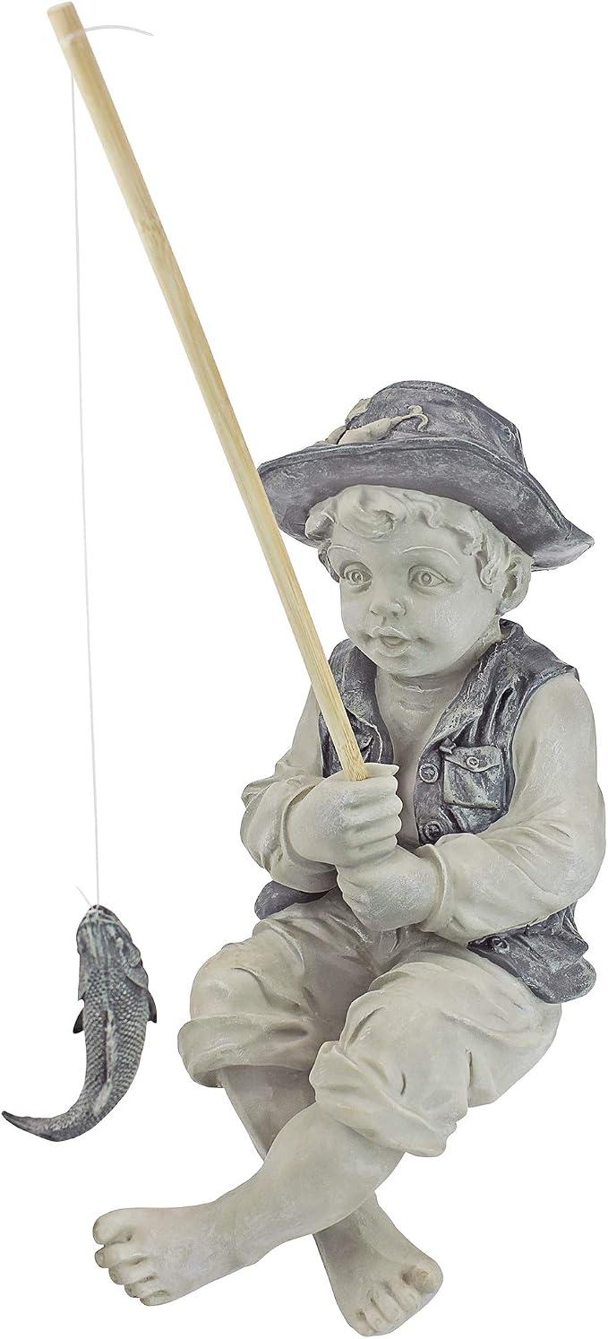 Design Toscano Frederic the Little Fisherman of Avignon Boy Fishing Garden - Image 9