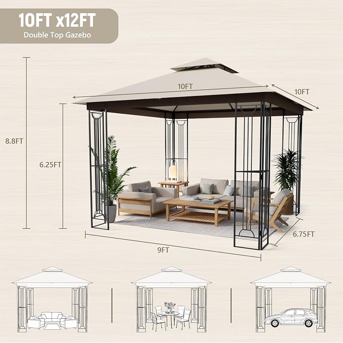 Patio Gazebo 10x10, Outdoor Gazebos, Heavy Duty Gazebo Soft Top Gazebos - Image 2