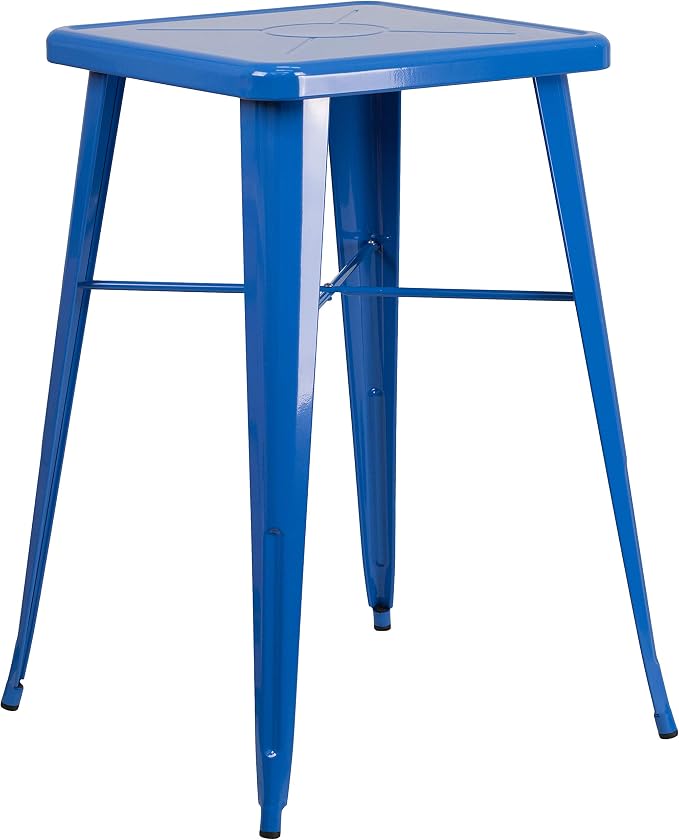 Flash Furniture Commercial Grade 23.75" Square Blue Metal Indoor-Outdoor Bar - Image 3