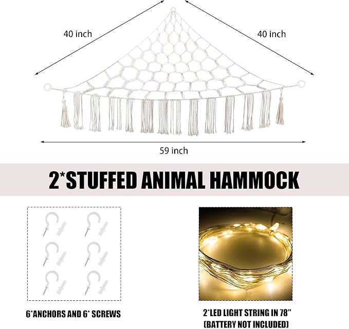 Stuffed Animal Hammock with LED Light, Large Stuffed Animals Storage Corner - Image 5
