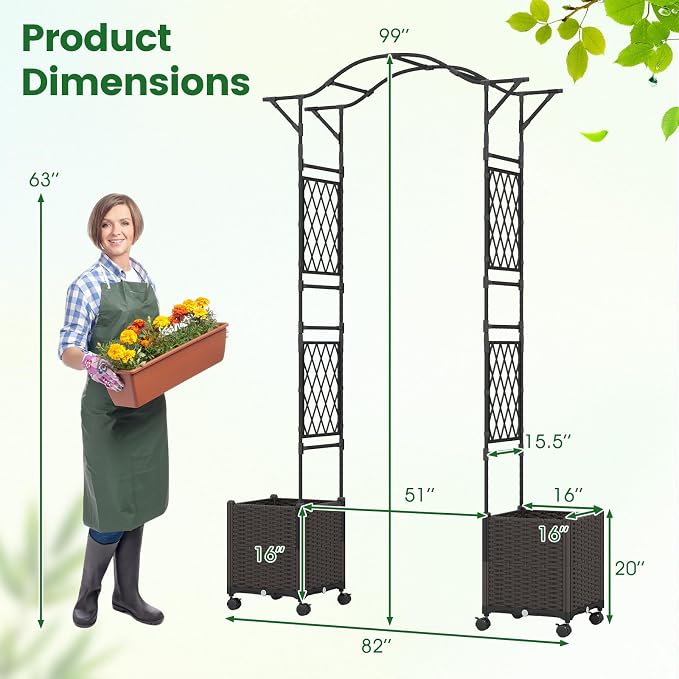 Giantex 8.2 FT Garden Arch Trellis w/ 2 Self-Watering Planter Boxes, Metal - Image 9