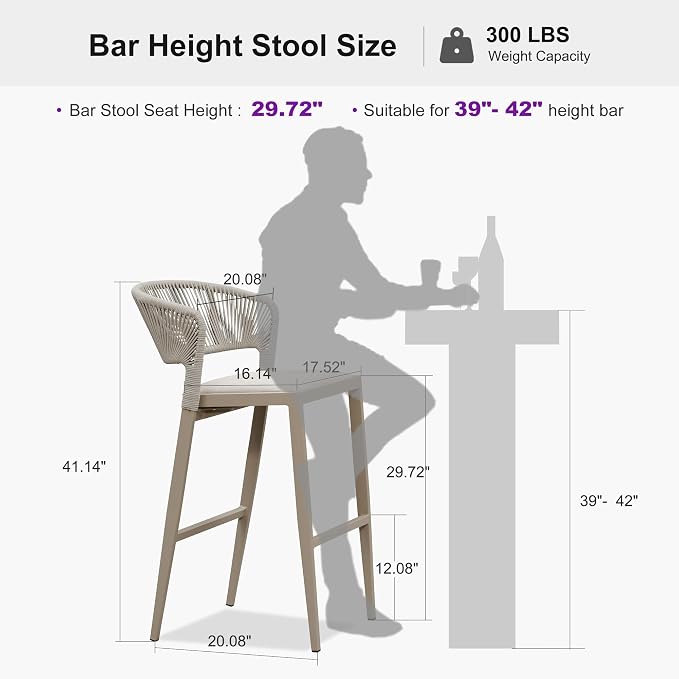 PURPLE LEAF Bar Stool Set of 2 Outdoor Bar Chairs - Image 2