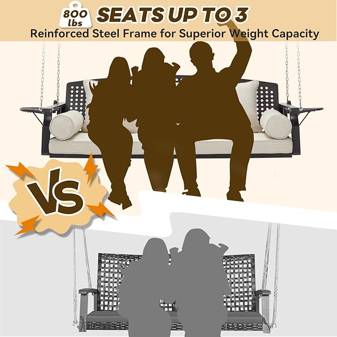 3 Seat Porch Swing, Patio Swing Bench - Image 3