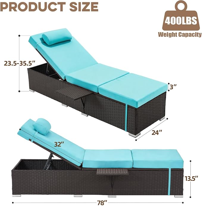 Outdoor Chaise Lounge with Adjustable Backrest Set of 4, 6-Position Reclining - Image 2