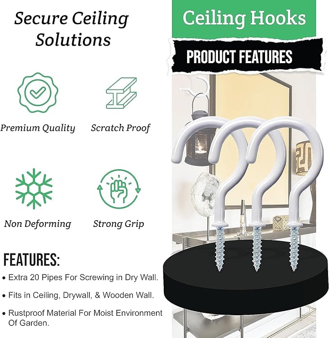 30 Pcs Ceiling Hooks for Hanging Plants, Utensils and Lights, 1-1/4 inch Vinyl - Image 8