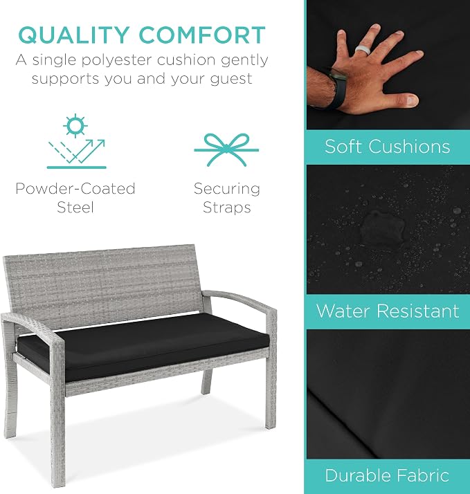 Best Choice Products Outdoor Bench 2-Person Wicker Garden Patio Benches Seating - Image 3
