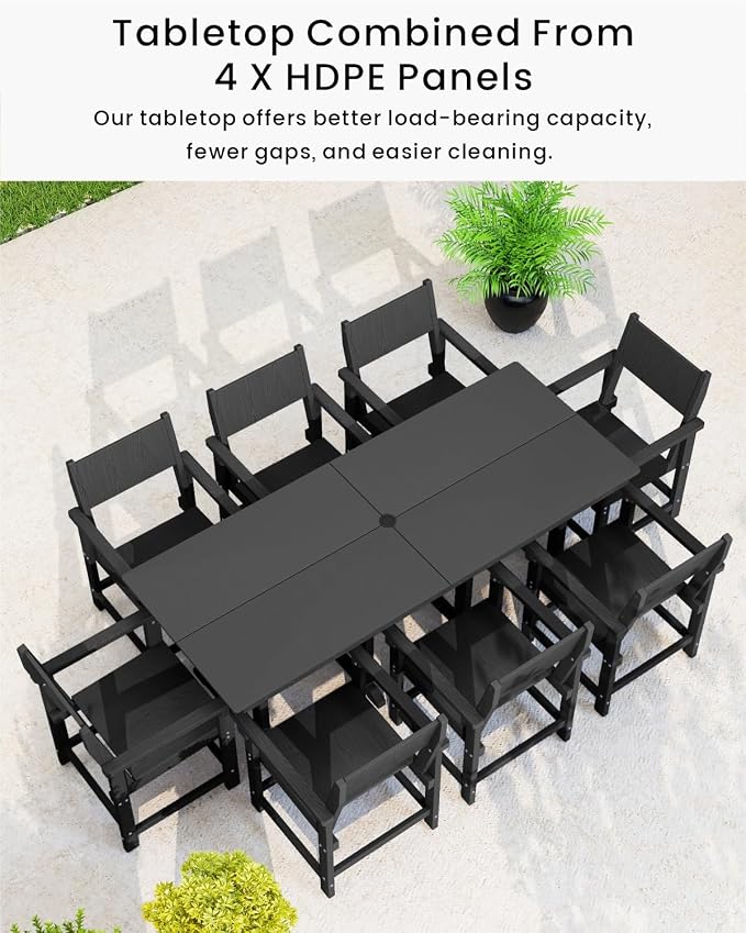 9-Piece Outdoor Dining Set, HDPE Weatherproof Patio Table and Chairs Set - Image 4