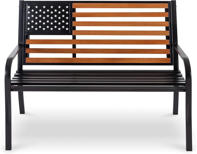 50" Outdoor Garden Bench, Cast Iron Metal Frame Patio and Porch Welcome Benches by Attliahome
