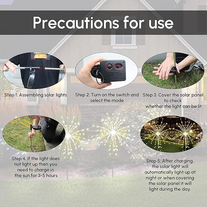 Solar Garden Firework Lights, 4 Pack, Waterproof, 120 LED, Warm White, Party - Image 8