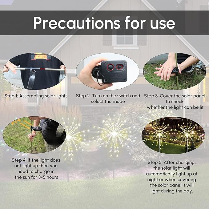 Solar Garden Firework Lights Outdoor Waterproof 6 Pack Solar Powered Art Stake - Image 7