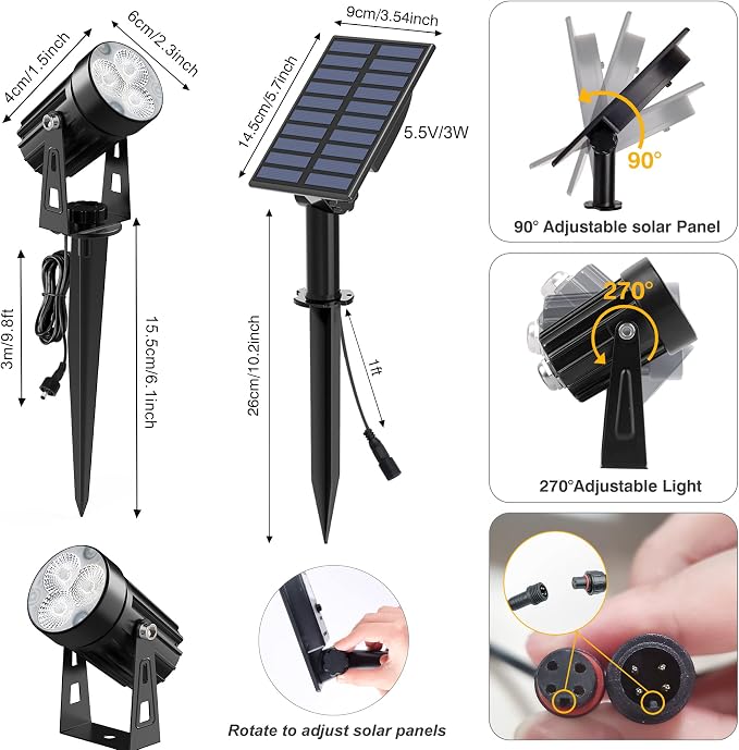Solar Spot Lights Outdoor, Solar Landscape Spotlights IP65 Waterproof 9.8ft - Image 3