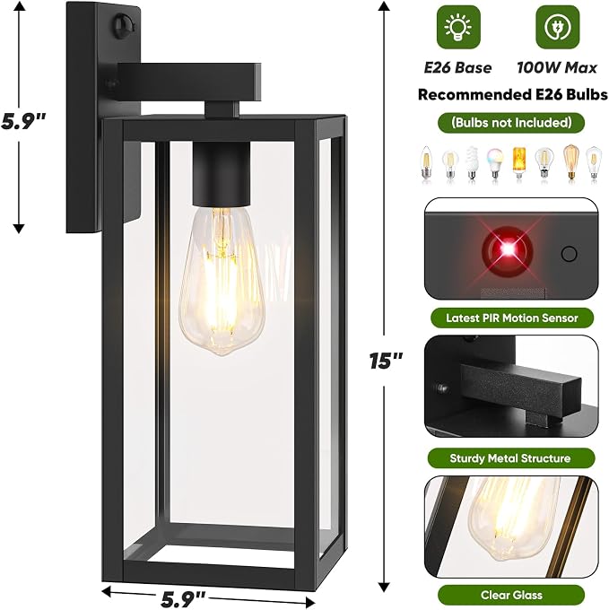 Upgraded Motion Sensor Outdoor Wall Light, Large Size Dusk to Dawn Porch Light - Image 6