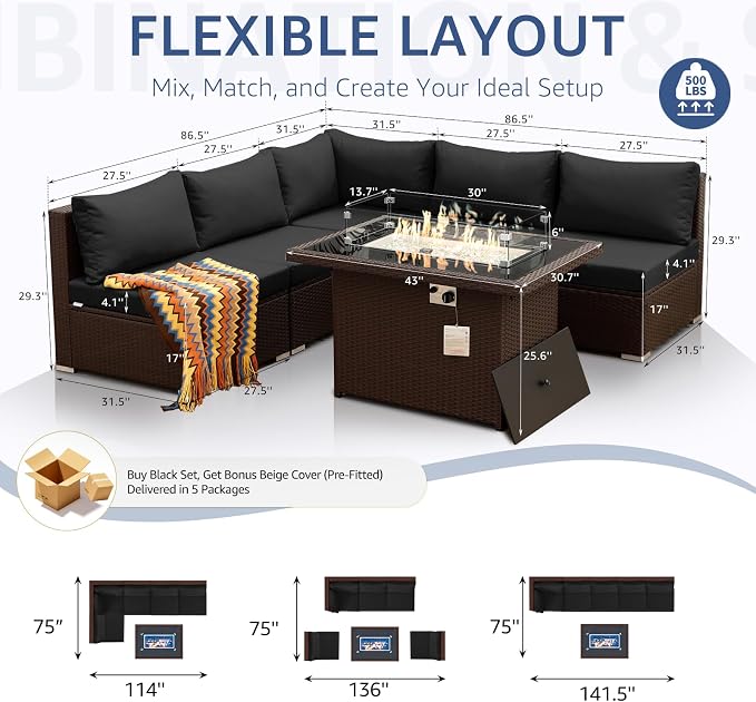 NICESOUL 6 Piece L Shaped Outdoor Sofa - Image 4