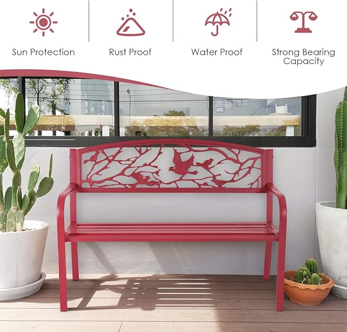 Giantex 50”Outdoor Bench with Cast Iron Backrest & Ergonomic Armrest, 600 lbs - Image 4
