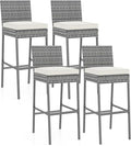 COSTWAY Outdoor Wicker Bar Stools Set of 4, Footrest and Backrest, Rattan by COSTWAY