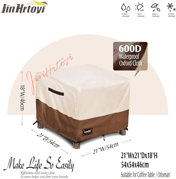 JinHrtoyi Patio Square Table Cover, 22Wx22Dx18H Inches 100% Waterproof Heavy - Image 2