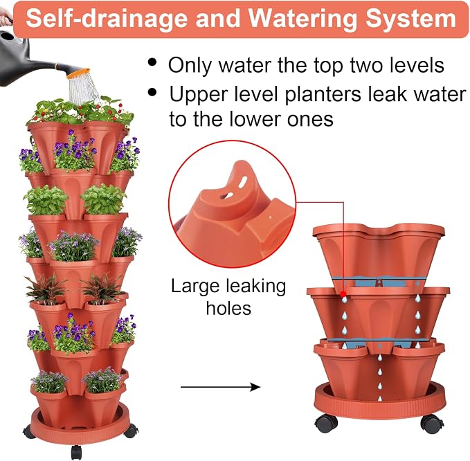 GameXcel Vertical Planter 7 Tier Stackable Planters Garden Planters Strawberry - Image 4