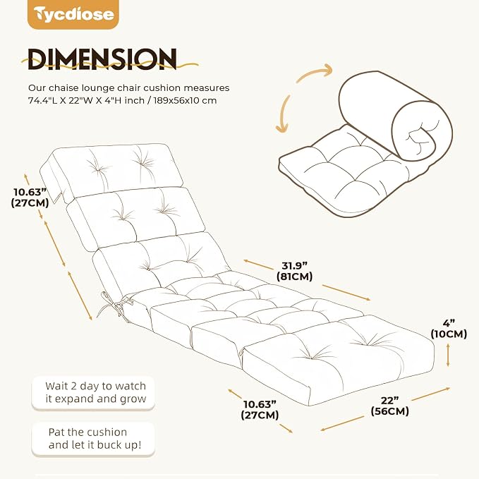 All Weather Chaise Lounge Cushions Outdoor 74.4 x 22 x 4 Inches Lounge Chair - Image 3