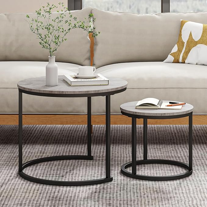 HOJINLINERO Round Coffee Table, Nesting Coffee Table Set of 2, Center Tables - Image 3