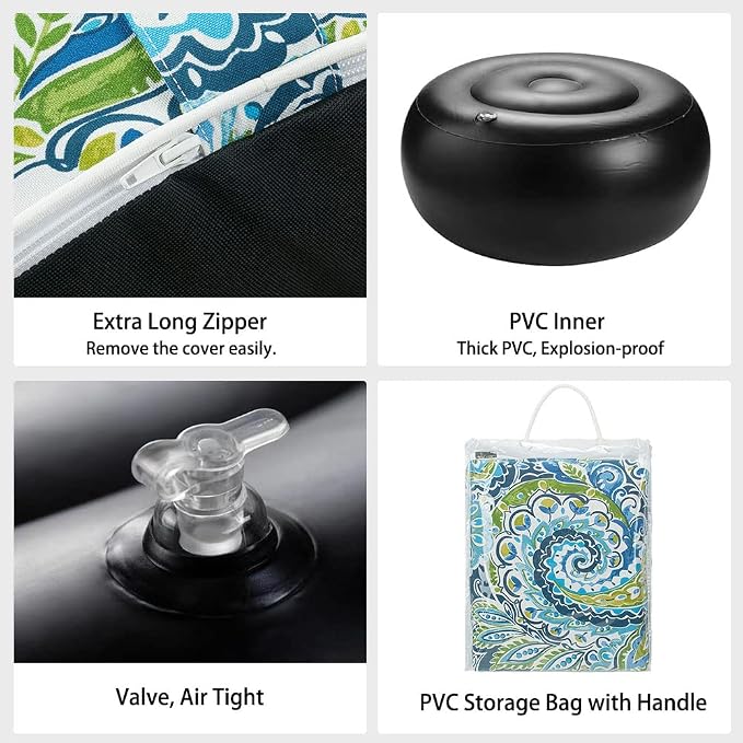 Magpie Fabrics Indoor/Outdoor Inflatable Stool Ottoman Pouf, Water Repellent - Image 5