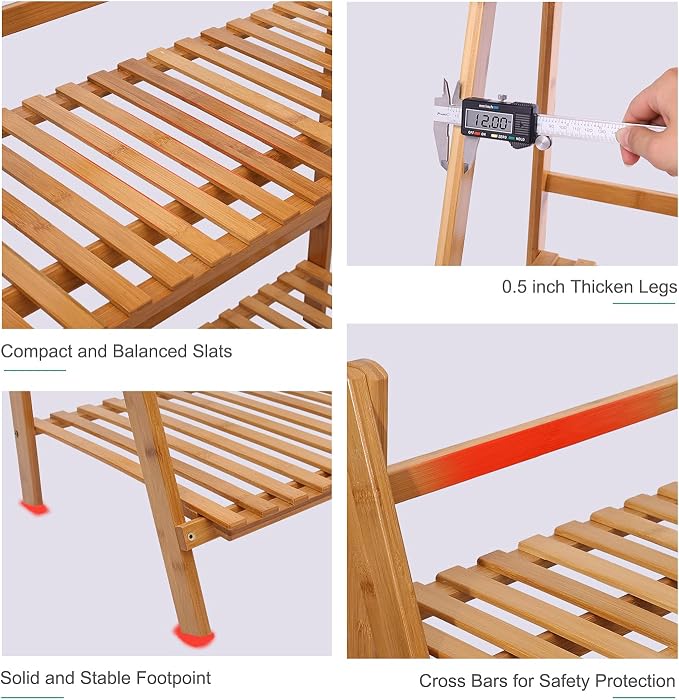 Ufine Bamboo Ladder Plant Stand 3 Tier Foldable Flower Pot Display Shelf Rack - Image 6