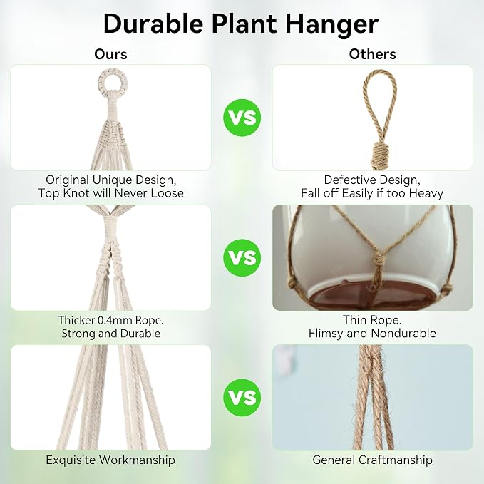 USLAI Macrame Plant Hanger Indoor Outdoor, Fits 4 to 15 Inch Pots, Strong - Image 2