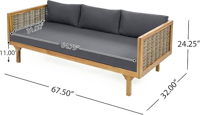 Merax 67.5" Outdoor Patio Daybed 3 Seater Sofa Bed, Acacia Wood Frame - Image 2