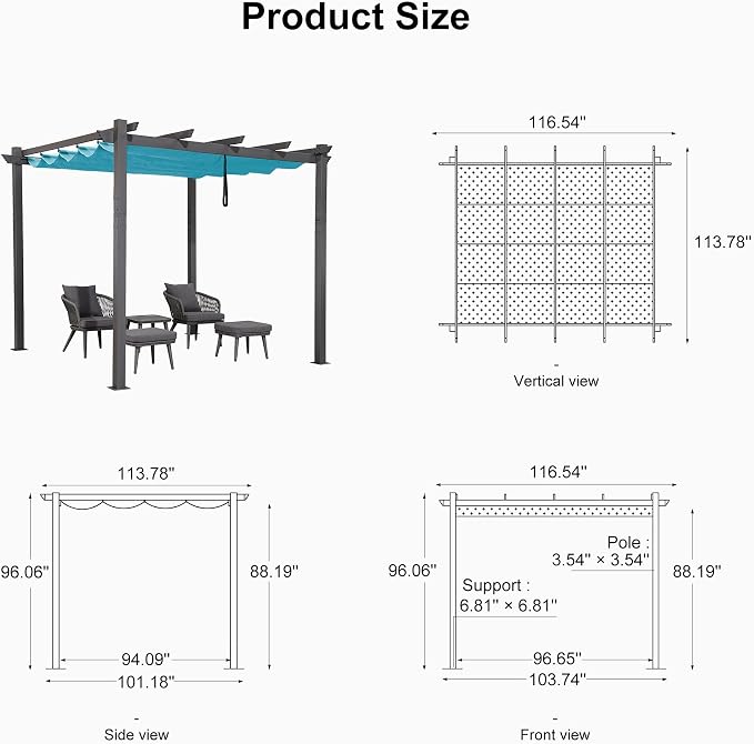 PURPLE LEAF 10' X 10' Outdoor Retractable Pergola - Image 7