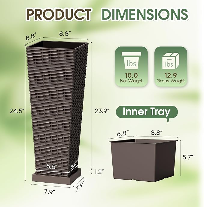 Set of 2 24 Inch Tall Plastic Planters - Image 7