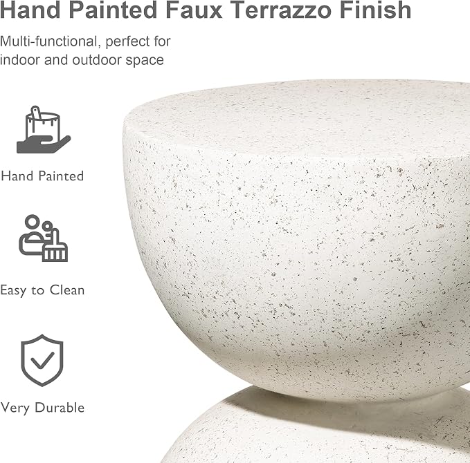 Glitzhome Outdoor Side Tables Set of 2, Heavy Duty Patio Sturdy Faux Terrazzo - Image 5