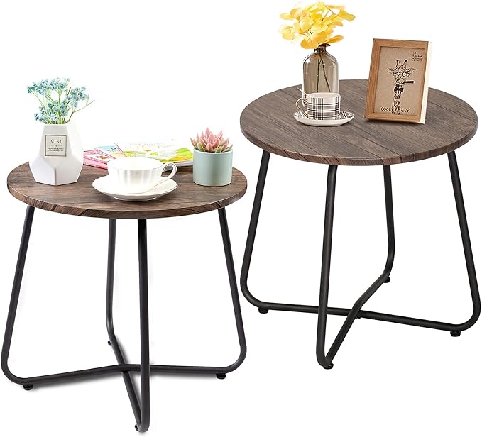 VECELO 17.7 inch Small Round Outdoor Side Table, Patio End Table, Waterproof by VECELO