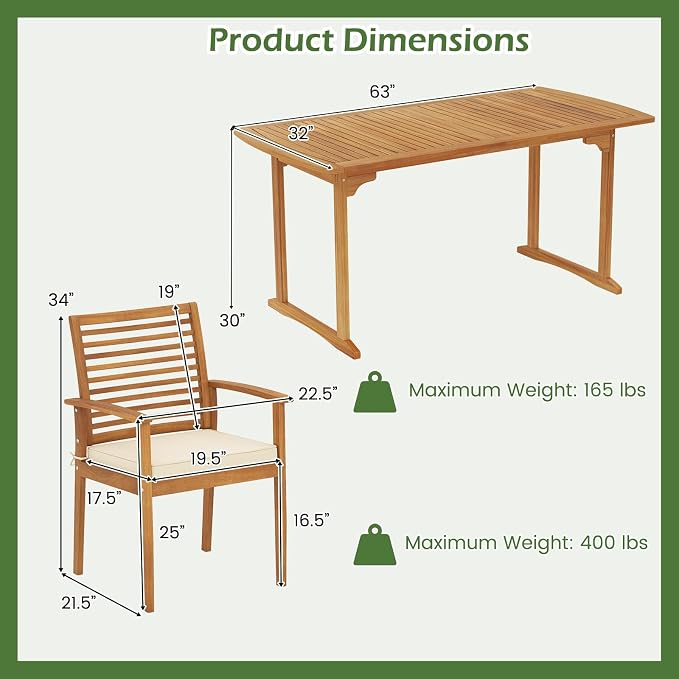 Tangkula 7 Piece Patio Acacia Wood Dining Set - Image 9