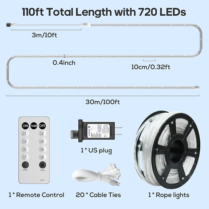 100Ft 720 LED Rope Lights Outdoor Waterproof - Image 8