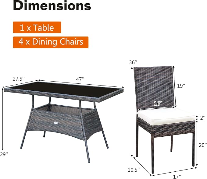 Tangkula 5 Piece Patio Wicker Dining Set, Outdoor Rattan Table and Chairs - Image 5