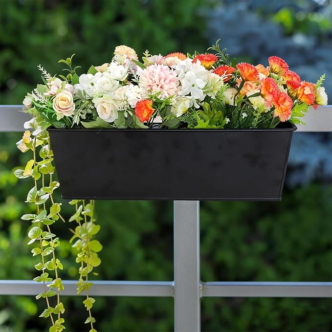 3 Pack Metal Railing Planters, 16 Inch Large Rectangular Hanging Flower Pots - Image 5