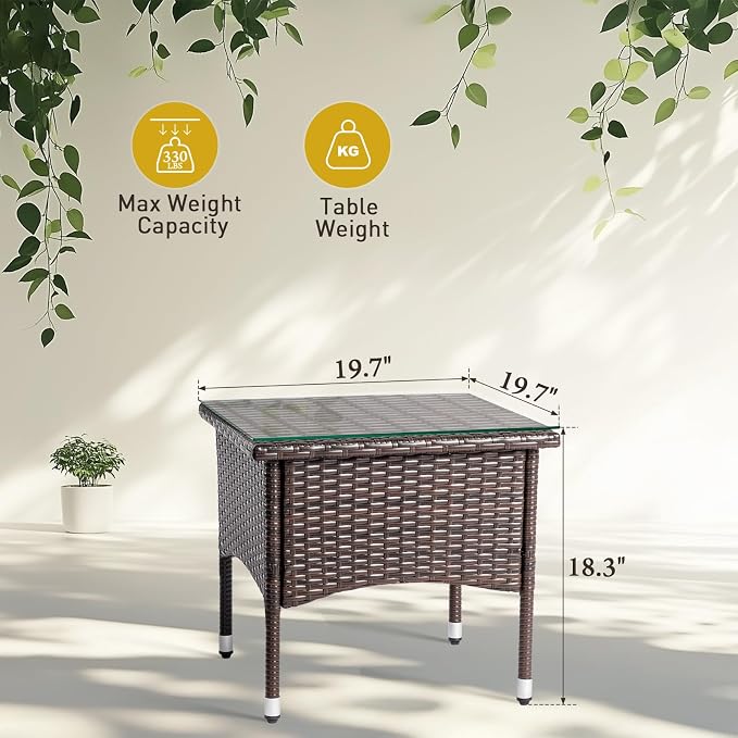 VINGLI Outdoor Wicker Side Table Patio Side Tables - Image 3
