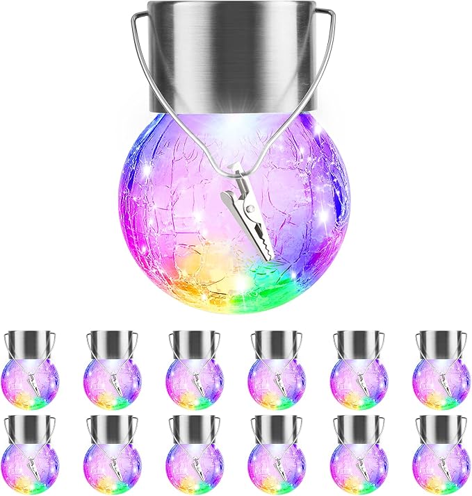 12 Pack Hanging Solar Lights Outdoor Decorative, Waterproof Solar Globe Lantern by PARTPHONER