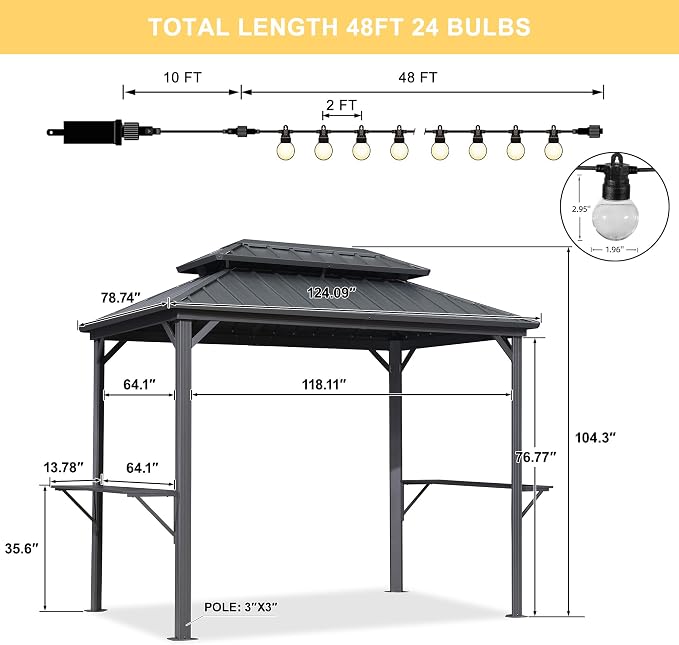 PURPLE LEAF 6.5' X 10' Hardtop Grill Gazebo - Image 3