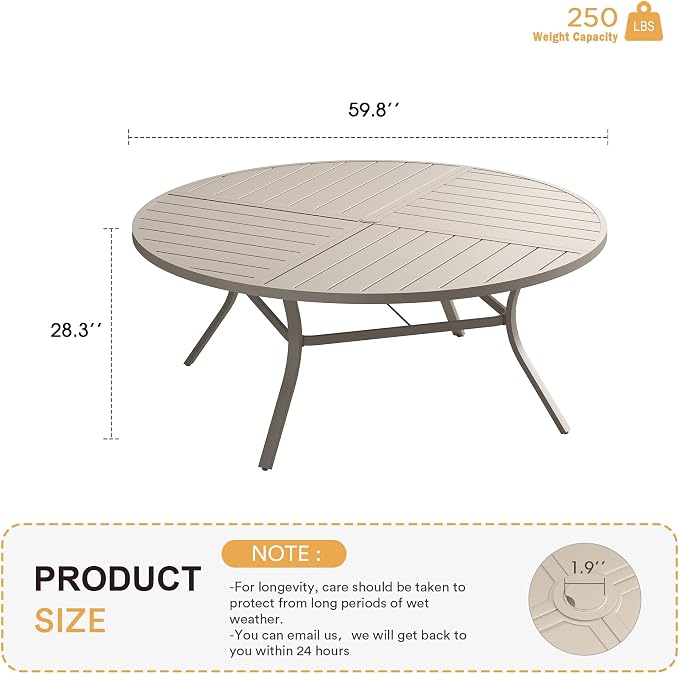 VICLLAX Round Patio Table with Adjustable Umbrella Hole - Image 3